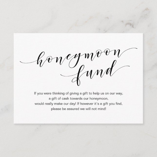 Moderne schwarze Schrift, Hochzeitsfliegerfonds Wü Begleitkarte (Vorderseite)