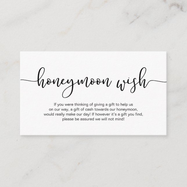 Moderne schwarze Schrift, Hochzeitshoneymoon Wish Begleitkarte (Vorderseite)