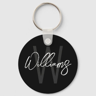 Moderne schwarze Schrift personalisiertes Monogram Schlüsselanhänger