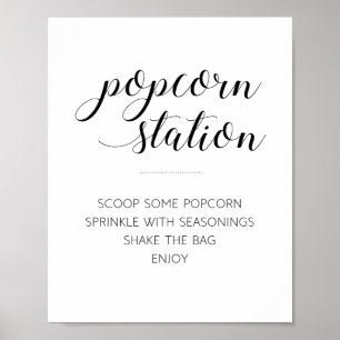 Moderne Schwarze Schrift Popcorn-Station Hochzeit Poster