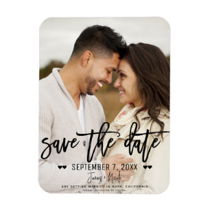 Moderne Schwarze Schrift Save the Date Hochzeitsfo Magnet