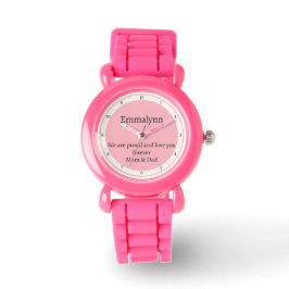 Moderne schwarze Schrift und Text auf Rosa und Wei Armbanduhr
