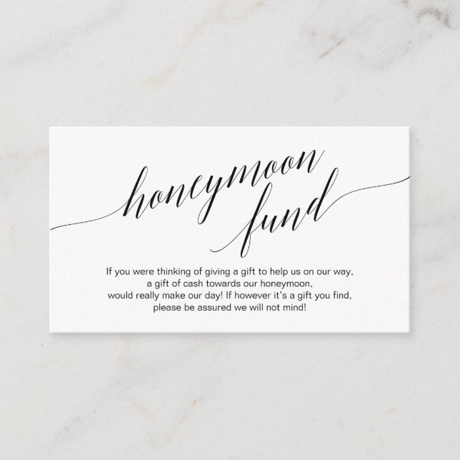 Moderne schwarze Schrift, Wedding Honeymoon Fund Begleitkarte (Vorderseite)