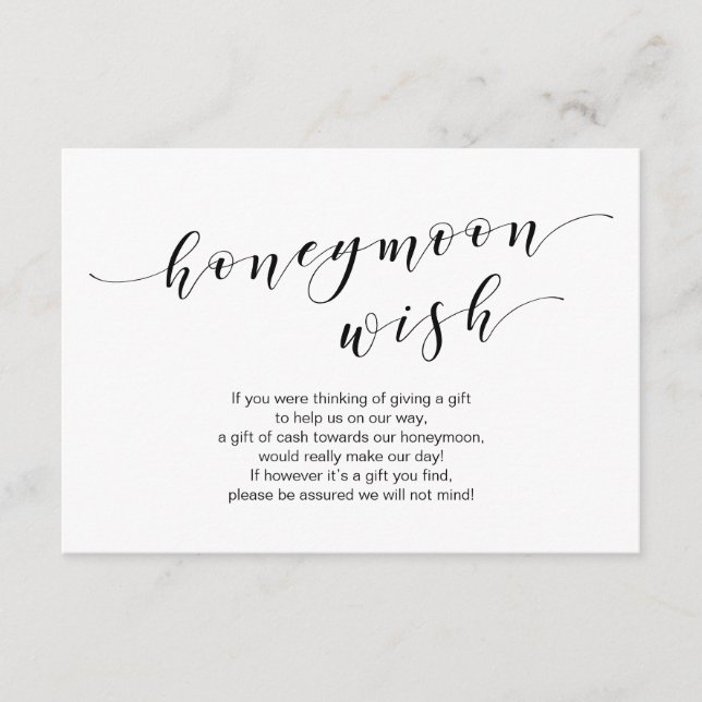 Moderne schwarze Schrift, Wedding Honeymoon Wish F Begleitkarte (Vorderseite)