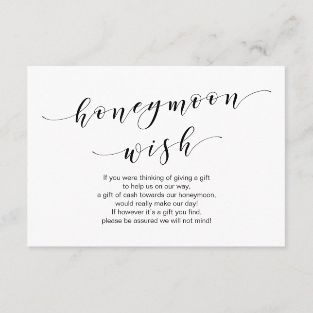 Moderne schwarze Schrift, Wedding Honeymoon Wish F Begleitkarte (Vorderseite)