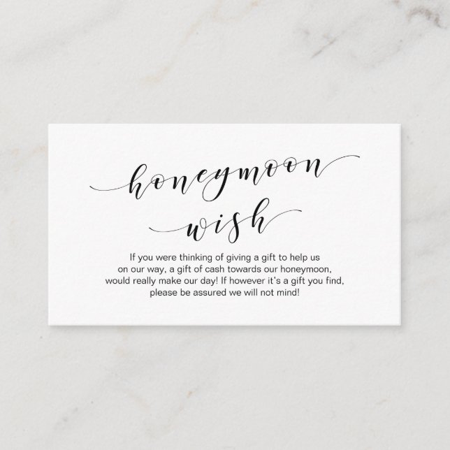 Moderne schwarze Schrift, Wedding Honeymoon Wish F Begleitkarte (Vorderseite)