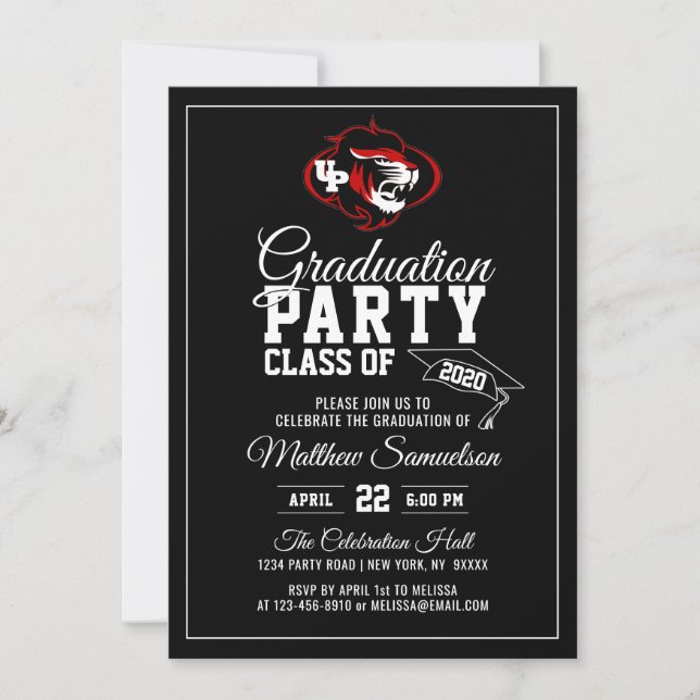 Moderne Schwarze SchulGRADULATION Party| LOGO hinz Einladung (Vorderseite)