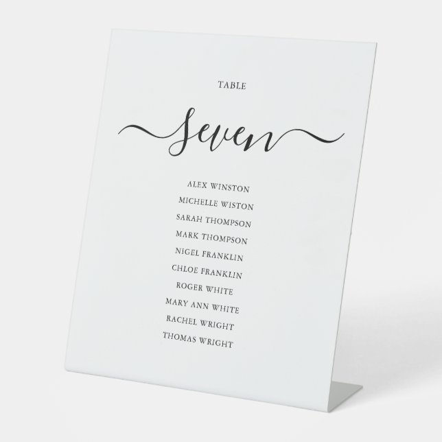 Moderne schwarze Script-Tischnummer-Seekarte Sockelschild (Vorderseite)