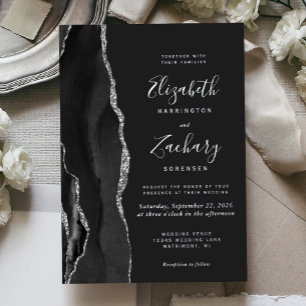 Moderne schwarze Silber-Achat-Dunkle Hochzeit Folieneinladung
