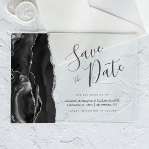 Moderne schwarze Silber-Achat-Save-the-Date-Karte Acryleinladungen