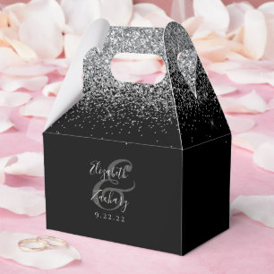 Moderne schwarze Silber-Glitter-Hochzeit Geschenkschachtel