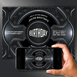 Moderne schwarze Silber jedes Alters Geburtstagspa Einladung