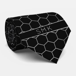 Moderne schwarze Silv Foil Geometric Monogram Neck Krawatte