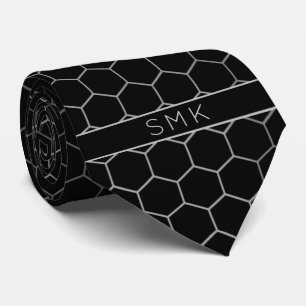 Moderne schwarze Silv Foil Geometric Monogram Neck Krawatte