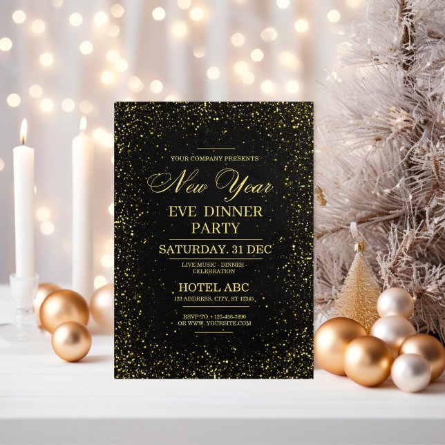 Moderne schwarze Silvesterparty-Einladung (Modern Black New Year’s Eve Party Invitation)