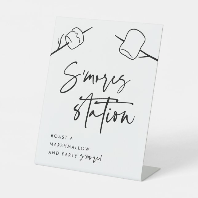 Moderne, schwarze Skripte Marshmallow S'mores Stat Sockelschild (Vorderseite)