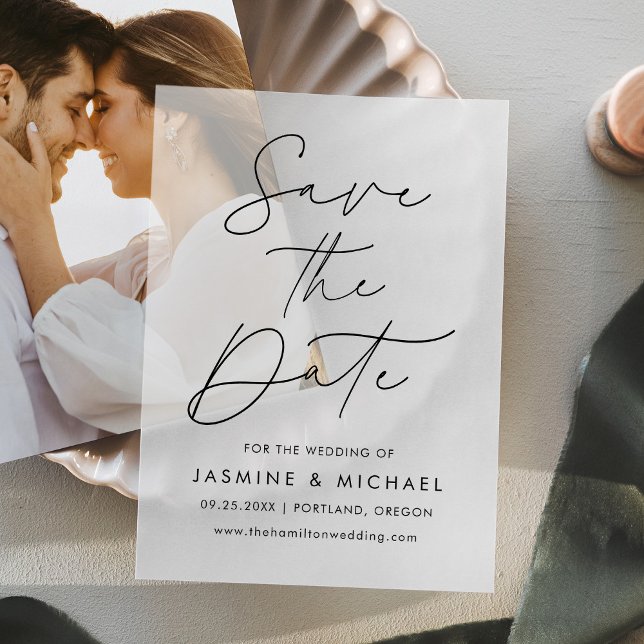 Moderne schwarze SkriptWedding Save the Date (Von Creator hochgeladen)