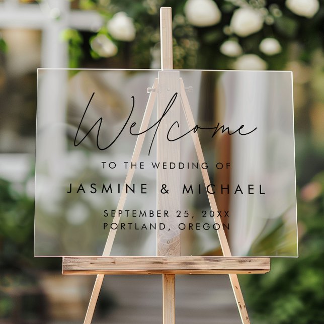 Moderne Schwarze SkriptWedding Willkommen Acrylschild (Von Creator hochgeladen)