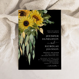 Moderne Schwarze Sonnenblumenhochzeit Einladung