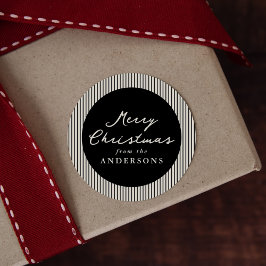 Moderne schwarze Streifen Frohe Weihnachten Runder Aufkleber