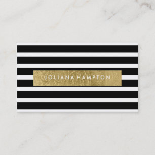 Moderne schwarze Streifen-Goldfolie Luxe Visitenkarte
