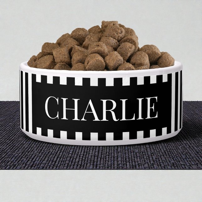 Moderne schwarze Streifenmuster personalisierte Hu Napf (Modern Black Stripes Pattern Personalized Dog Pet Bowl)