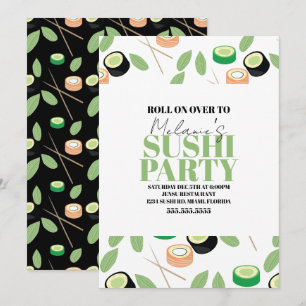 Moderne schwarze Sushi-Party-Rolls-Geburtstagseinl Feiertagskarte