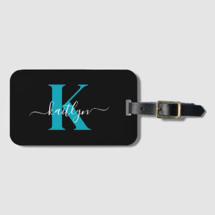 Moderne schwarze Teal-Schrift-Monogramm Gepäckanhänger