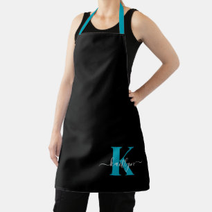 Moderne schwarze Teal-Schrift-Monogramm Schürze