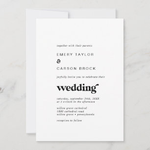 Moderne Schwarze Typografie-Hochzeit Einladung
