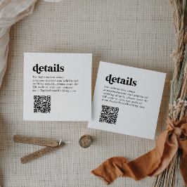 Moderne schwarze Typografie QR Code Hochzeitsdetai Begleitkarte
