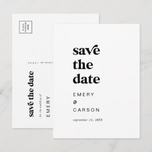 Moderne schwarze Typografie Save the Date Einladungspostkarte