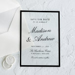 Moderne Schwarze Umrandete Hochzeit Save the Date Acryleinladungen<br><div class="desc">Teilen Sie Ihren Hochzeitstermin mit zeitloser Souveränität mithilfe dieser schwarzen Acryl-Save-the-Date-Karte mit Rahmen. Die elegante Gestaltung mit einem klassischen schwarzen Rahmen vor einem klaren Acryl-Hintergrund hebt die Namen des Paares in eleganter Kalligrafie hervor, kombiniert mit raffinierter Serifenschrift für Datum, Uhrzeit und Ort. Der Kontrast erzeugt eine polierte, formelle Ästhetik, ideal...</div>