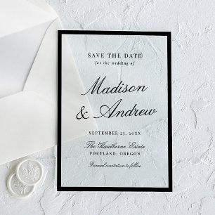 Moderne schwarze Umrandung Hochzeit 'Save the Date Acryleinladungen