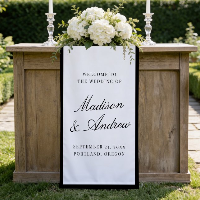 Moderne schwarze Umrandung Hochzeit Willkommen Banner (Von Creator hochgeladen)
