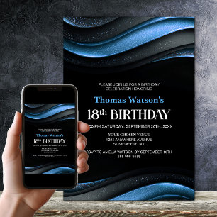 Moderne schwarze und blaue 18. Geburtstagsfeier Einladung