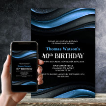 Moderne schwarze und blaue 40. Geburtstagsfeier
