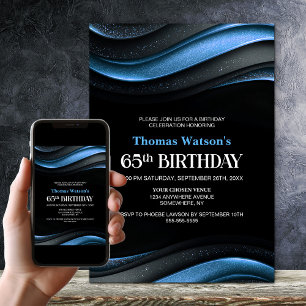 Moderne schwarze und blaue 65. Geburtstagsfeier Einladung