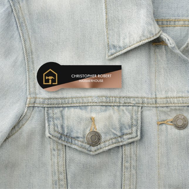 Moderne schwarze und bronzene Baubranchen-Firma Namensschild (Beispiel)