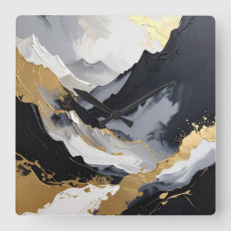 Moderne schwarze und goldene abstrakte Luxus-Acryl Quadratische Wanduhr