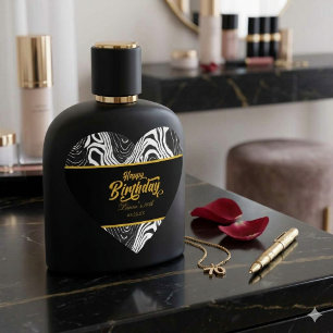 Moderne schwarze und goldene Achat-Geburtstagsaufk Herz-Aufkleber