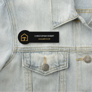Moderne schwarze und goldene Baustellen-Gebäude Namensschild