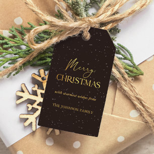 Moderne schwarze und goldene Frohe Weihnachten Fam Geschenkanhänger