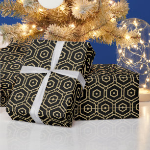 Moderne schwarze und goldene geometrische Dekorati Geschenkpapier