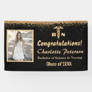 Moderne schwarze und goldene Glitter-Nurse-Abschlu Banner