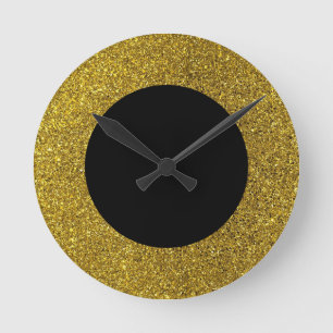 Moderne schwarze und goldene glitzernde runde Wand Wanduhr