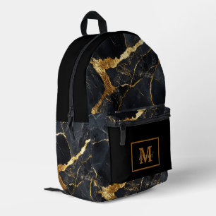 Moderne schwarze und goldene Monogramm-Name  Bedruckter Rucksack