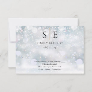 Moderne schwarze und goldene Monogramm-Winterhochz RSVP Karte