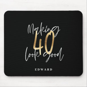 Moderne schwarze und goldene Typografie 40. Geburt Mousepad