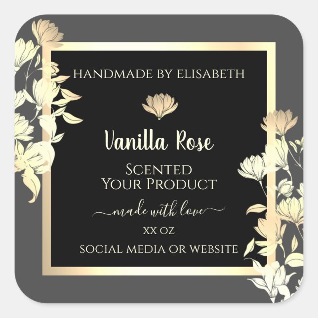Moderne schwarze und graue Verpackungsmarken Gold  Quadratischer Aufkleber (Vorderseite)